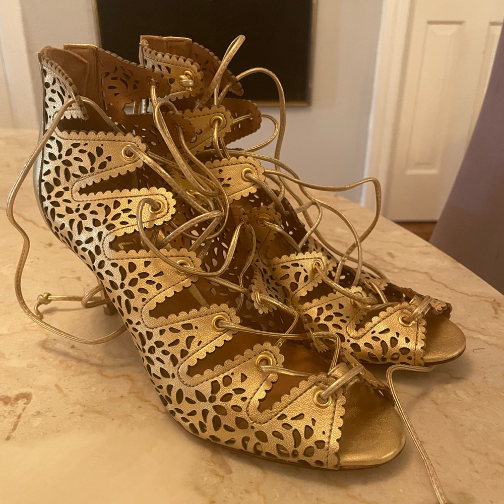 Schutz Gold Leather Booties 8